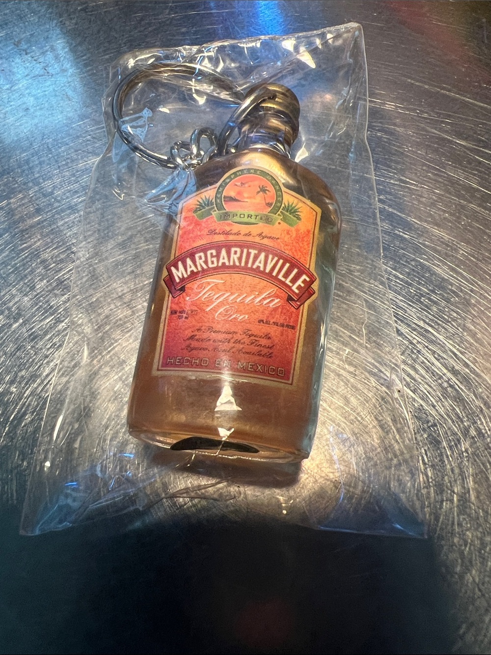 Margaritaville Mini Tequila Bottle Keychain - Brown and Gold